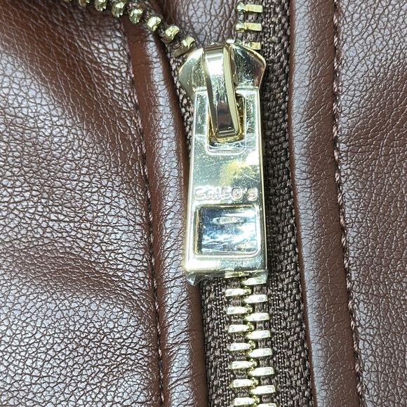 Chico's Faux Leather Cropped Moto Jacket in Chocolate Brown Size 14 (2.5) - Picture 10 of 15